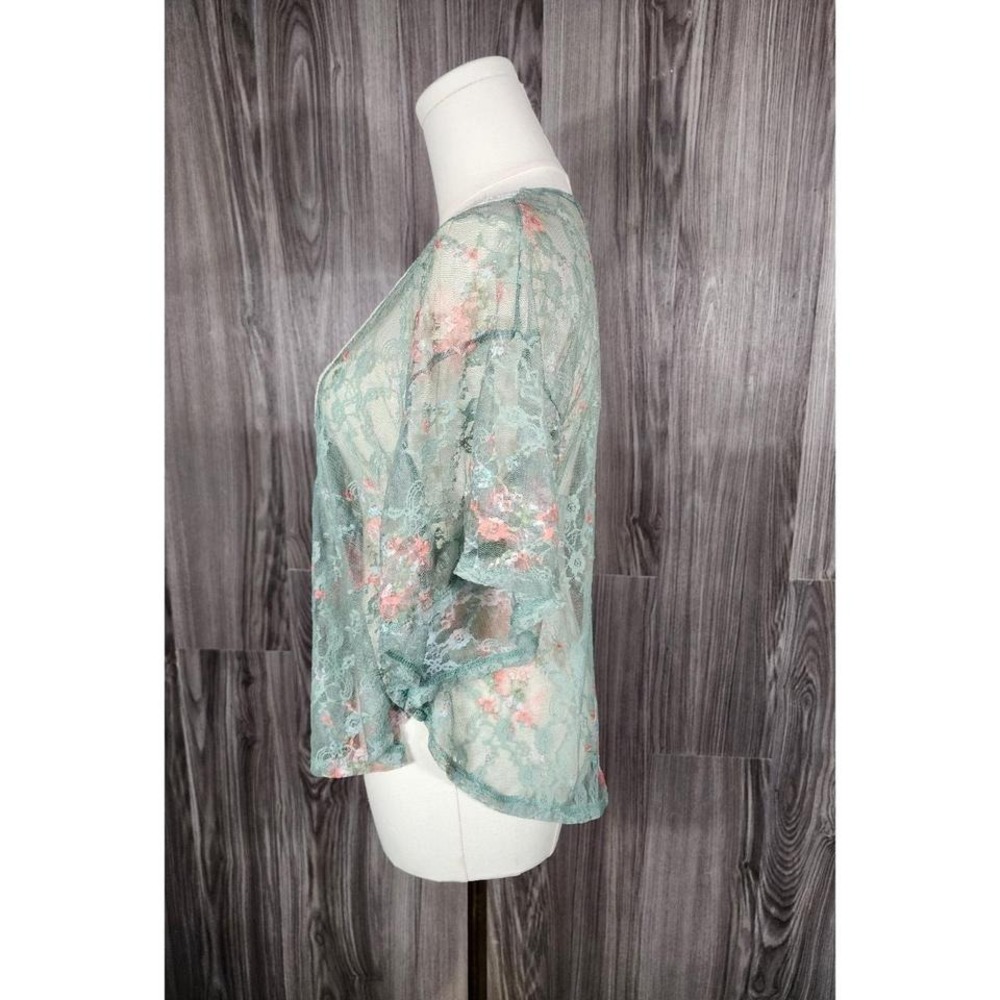 American Rag Cie Womens Sage Green Floral Lace Sheer Open Front Cardigan Small